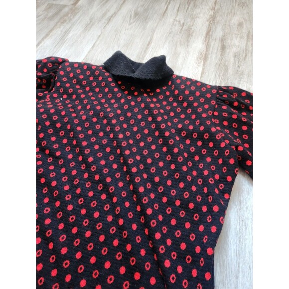 VTG Bobbie Brooks Knit Turtleneck Sweater Black Red Polka Dot 3/4 Sleeve Sz S - Picture 2 of 9